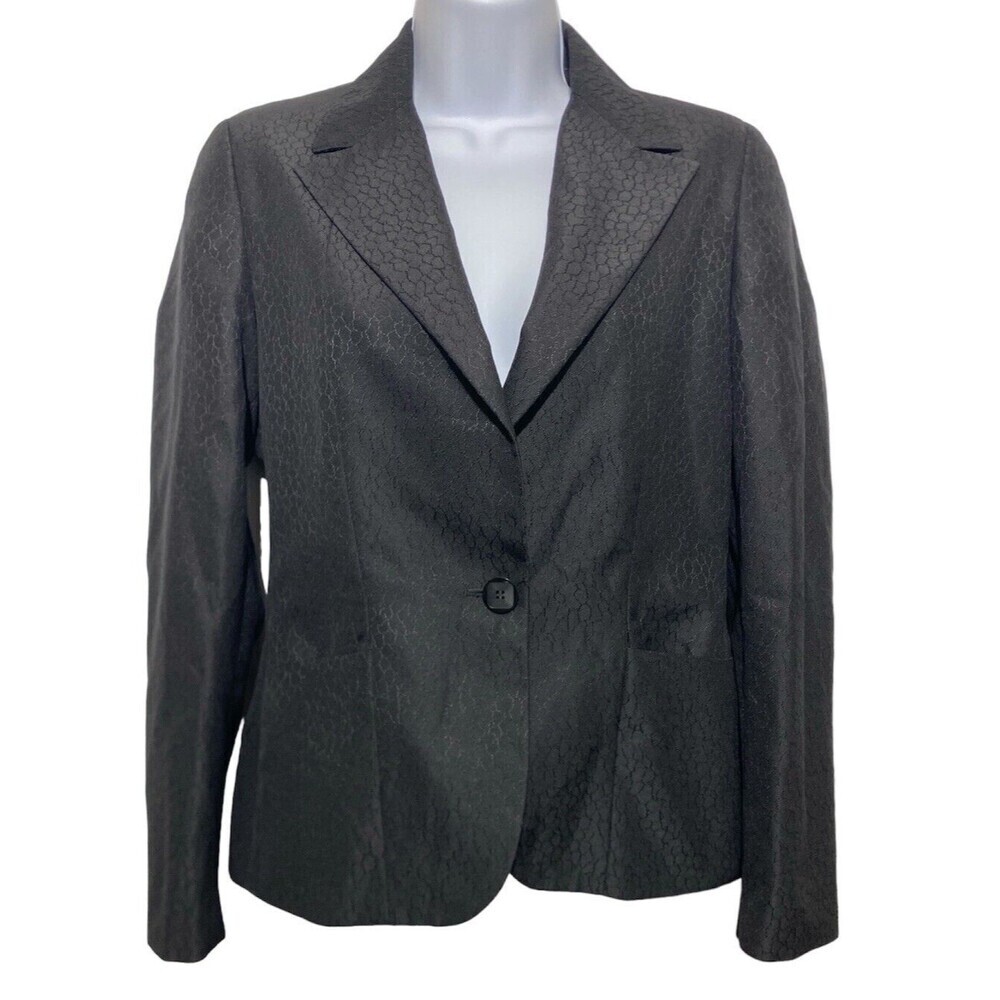 Zanella Italy Blazer Women Size 4 Black Subtle Reptile Print One Button NWOT